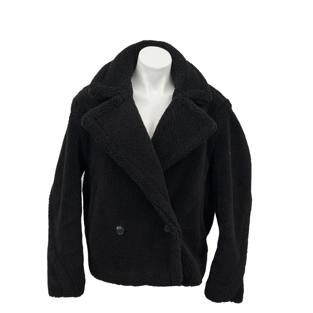 Gap Sherpa Moto Jacket Womens SZ S Black Cozy Warm Winter Fall Chic Soft Relaxed